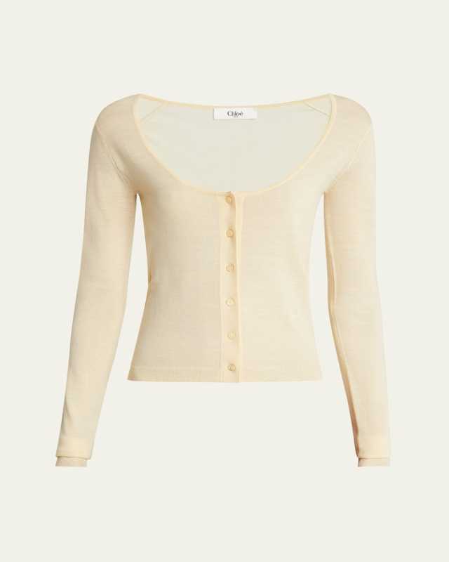 Scoop-Neck Fitted Wool Cardigan